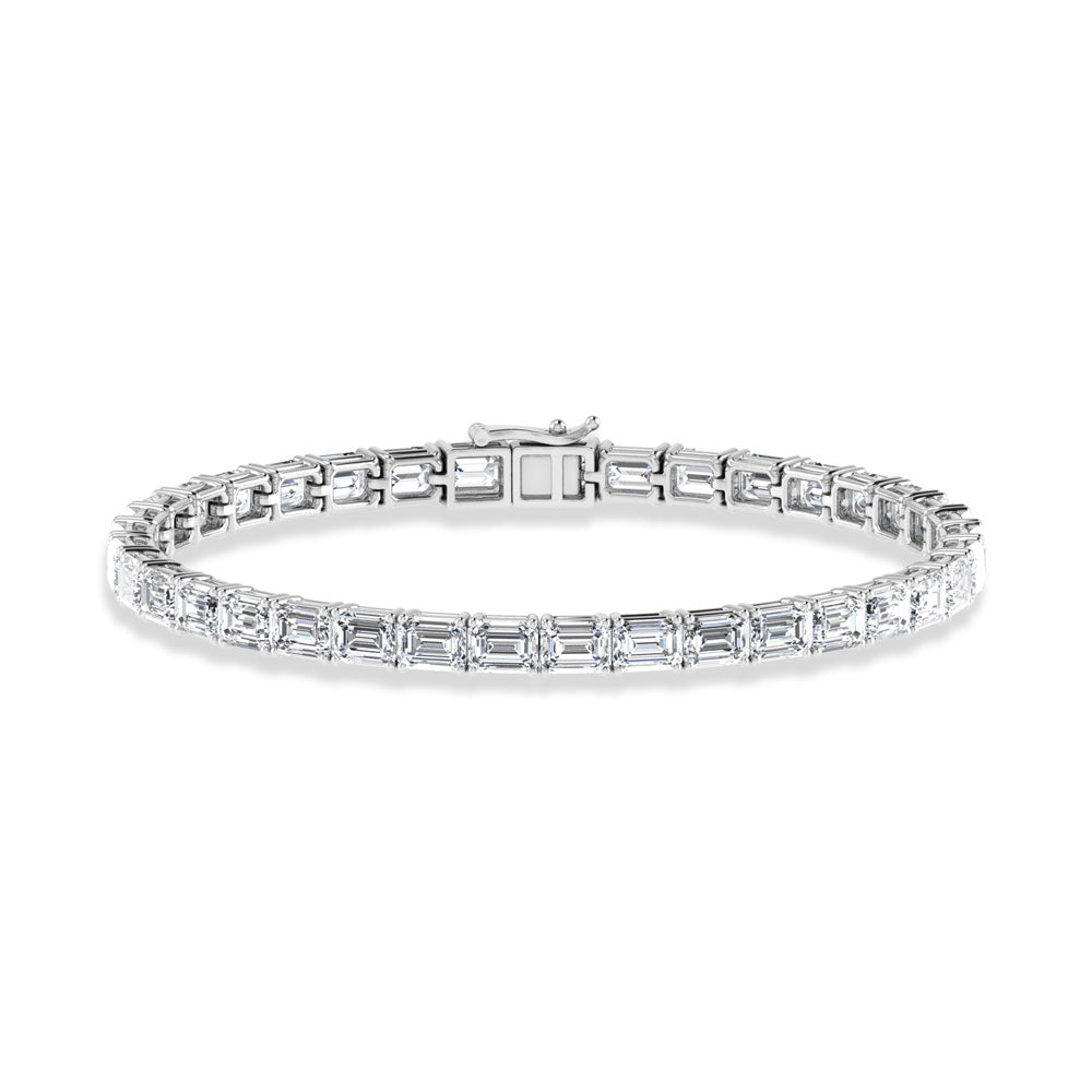 14K White Gold 15 Ct.Tw. Emerald Horizontal Shape Labgrown Diamond Tennis Bracelet