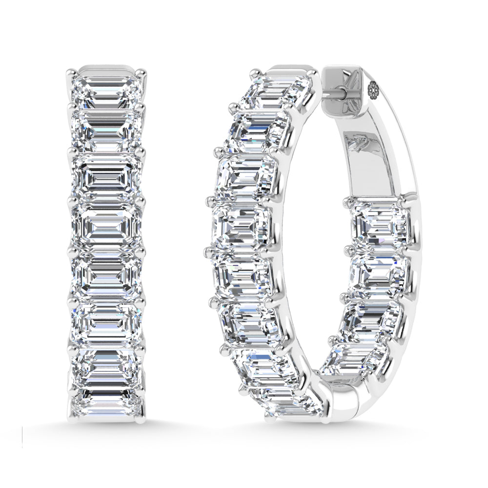 14K White Gold 6 Ct.Tw. Lab Grown Diamond Horizontal Emerald Shape In and Our Hoop Earrings  Picasso Gold & Diamond Jewelry