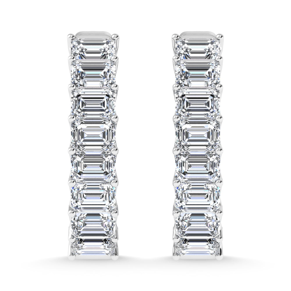 14K White Gold 6 Ct.Tw. Lab Grown Diamond Horizontal Emerald Shape In and Our Hoop Earrings  Picasso Gold & Diamond Jewelry