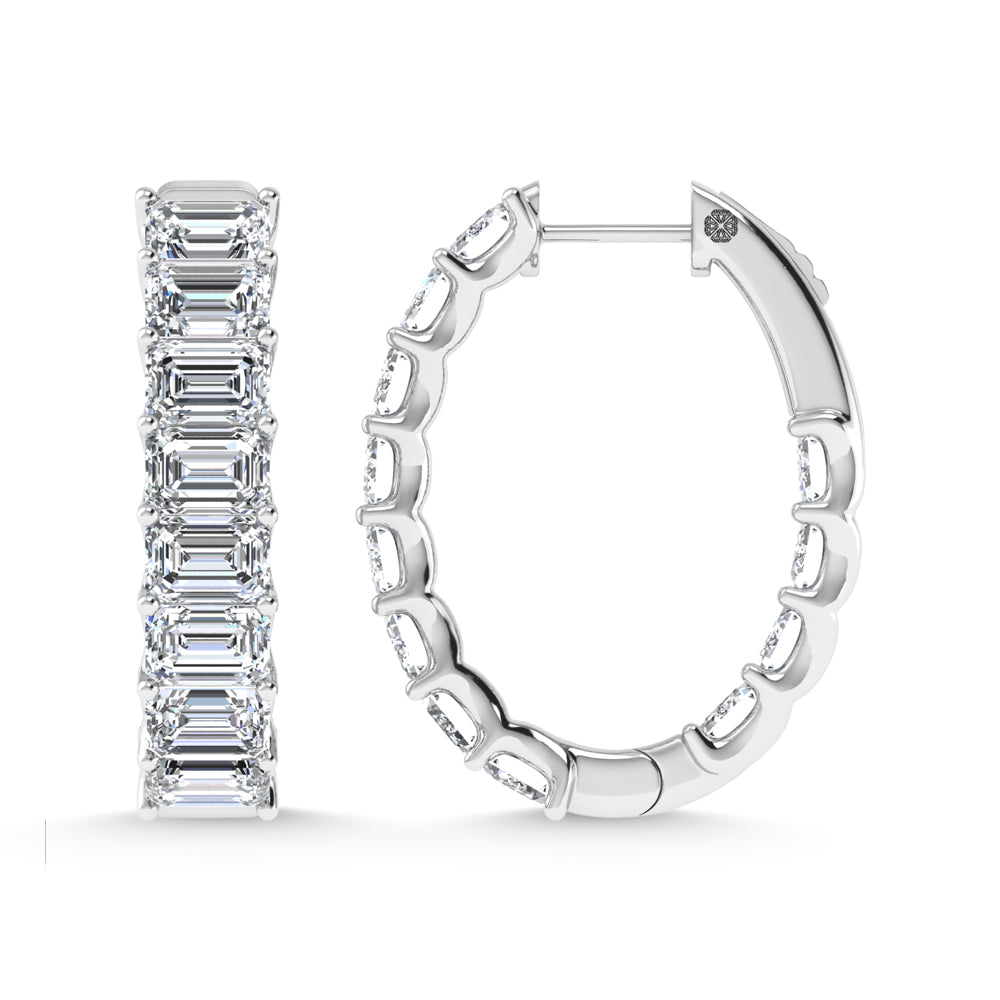 14K White Gold 6 Ct.Tw. Lab Grown Diamond Horizontal Emerald Shape In and Our Hoop Earrings  Picasso Gold & Diamond Jewelry