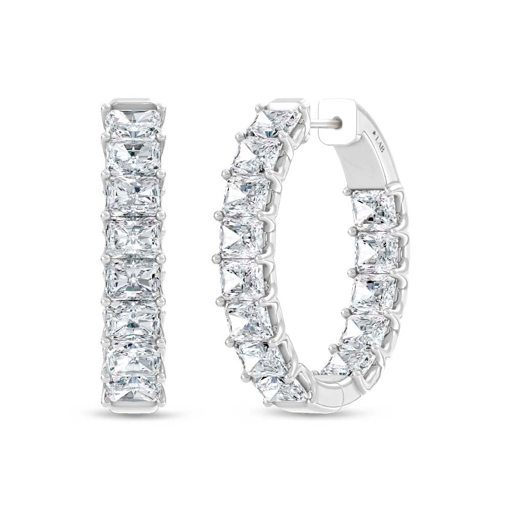 14K White Gold Lab Grown Diamond 5 Ct.Tw. Horizontal Radiant Shape In and Out Hoop Earrings  Picasso Gold & Diamond Jewelry