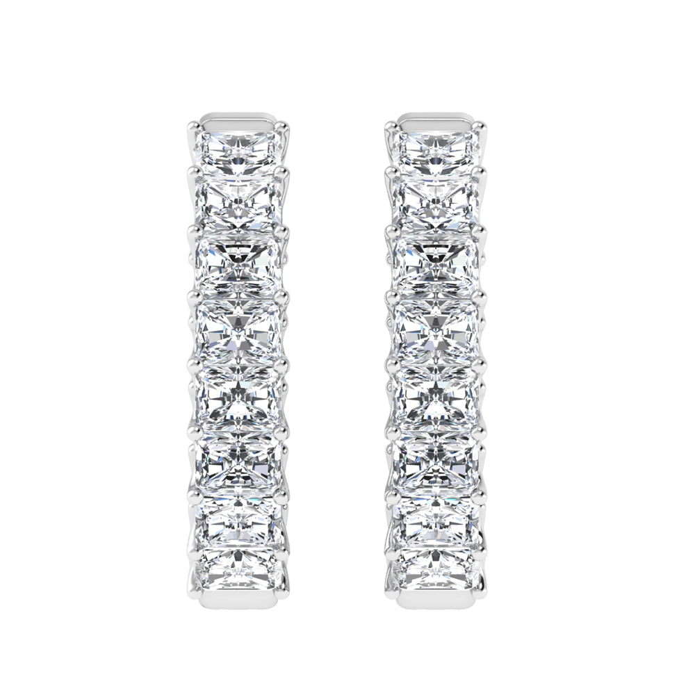 14K White Gold 3 Ct.Tw. Lab Grown Diamond Horizontal Radiant Shape In and Our Hoop Earrings