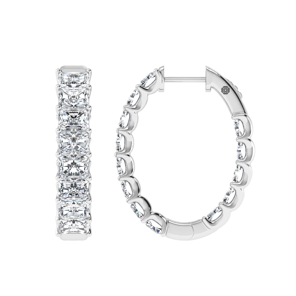 14K White Gold 4 Ct.Tw. Lab Grown Diamond Horizontal Radiant Shape In and Our Hoop Earrings  Picasso Gold & Diamond Jewelry