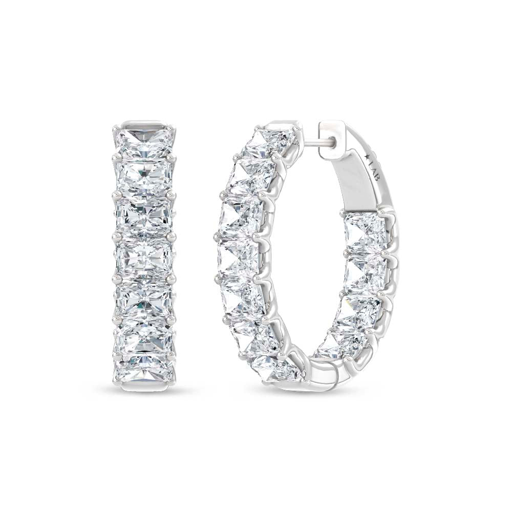 14K White Gold Lab Grown Diamond 7 Ct.Tw. Horizontal Radiant Shape In and Out Hoop Earrings  Picasso Gold & Diamond Jewelry