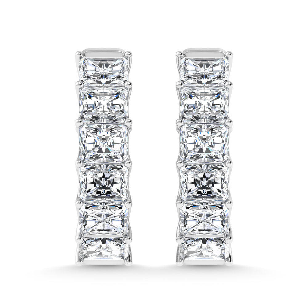 14K White Gold 9 Ct.Tw. Lab Grown Diamond In and Out Vertical Radiant Shape Hoop Earring  Picasso Gold & Diamond Jewelry