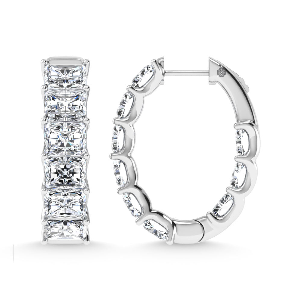 14K White Gold 9 Ct.Tw. Lab Grown Diamond In and Out Vertical Radiant Shape Hoop Earring  Picasso Gold & Diamond Jewelry