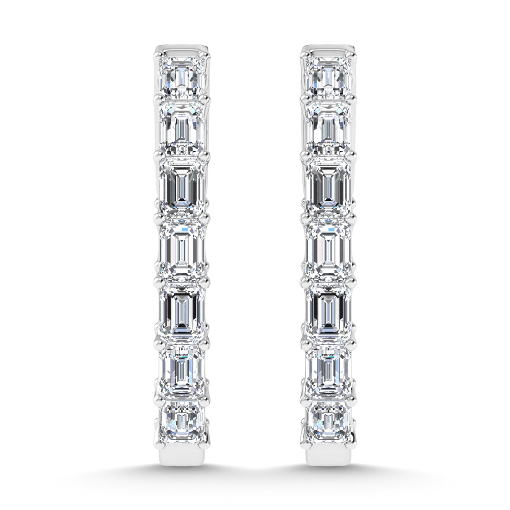 14K White Gold 3 1/2 Ct.Tw. Lab Grown Diamond Vertical Emerald Shape In and Our Hoop Earrings