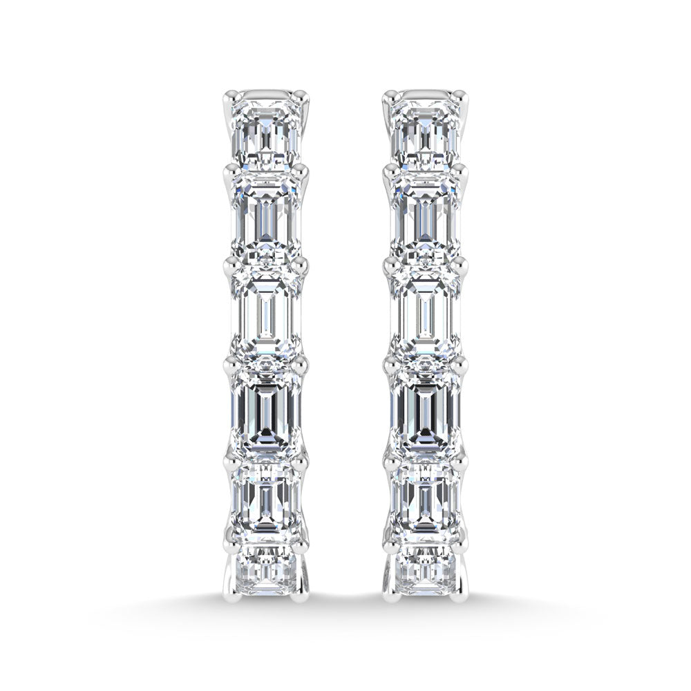 14K White Gold 6 Ct.Tw. Lab Grown Diamond Vertical Emerald Shape In and Our Hoop Earrings