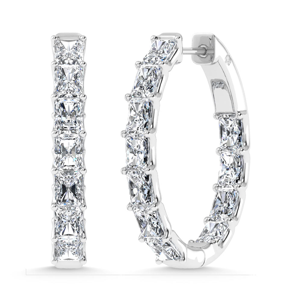 14K White Gold 2 3/4 Ct.Tw. Lab Grown Diamond In and Out Vertical Radiant Shape Hoop Earring