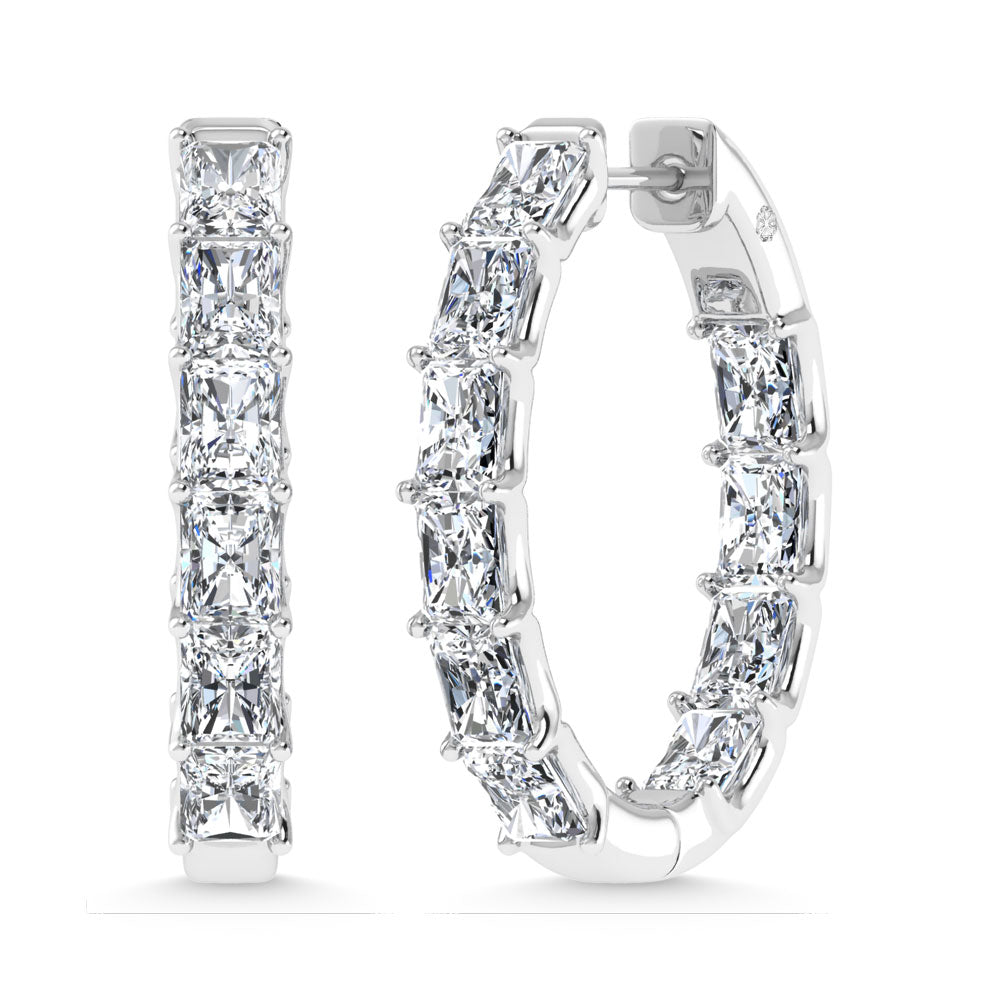 14K White Gold 4 Ct.Tw. Lab Grown Diamond In and Out Vertical Radiant Shape Hoop Earring  Picasso Gold & Diamond Jewelry