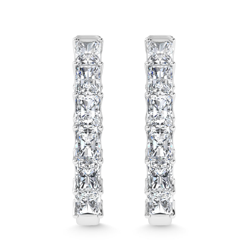 14K White Gold 4 Ct.Tw. Lab Grown Diamond In and Out Vertical Radiant Shape Hoop Earring  Picasso Gold & Diamond Jewelry