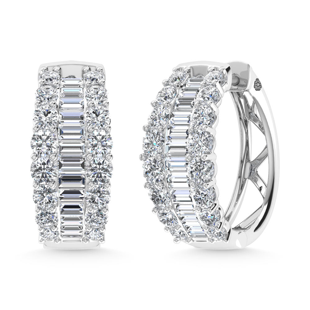 14K White Gold 5 Ct.Tw. Round and Baguette Lab Grown Diamond  Hoop Earring