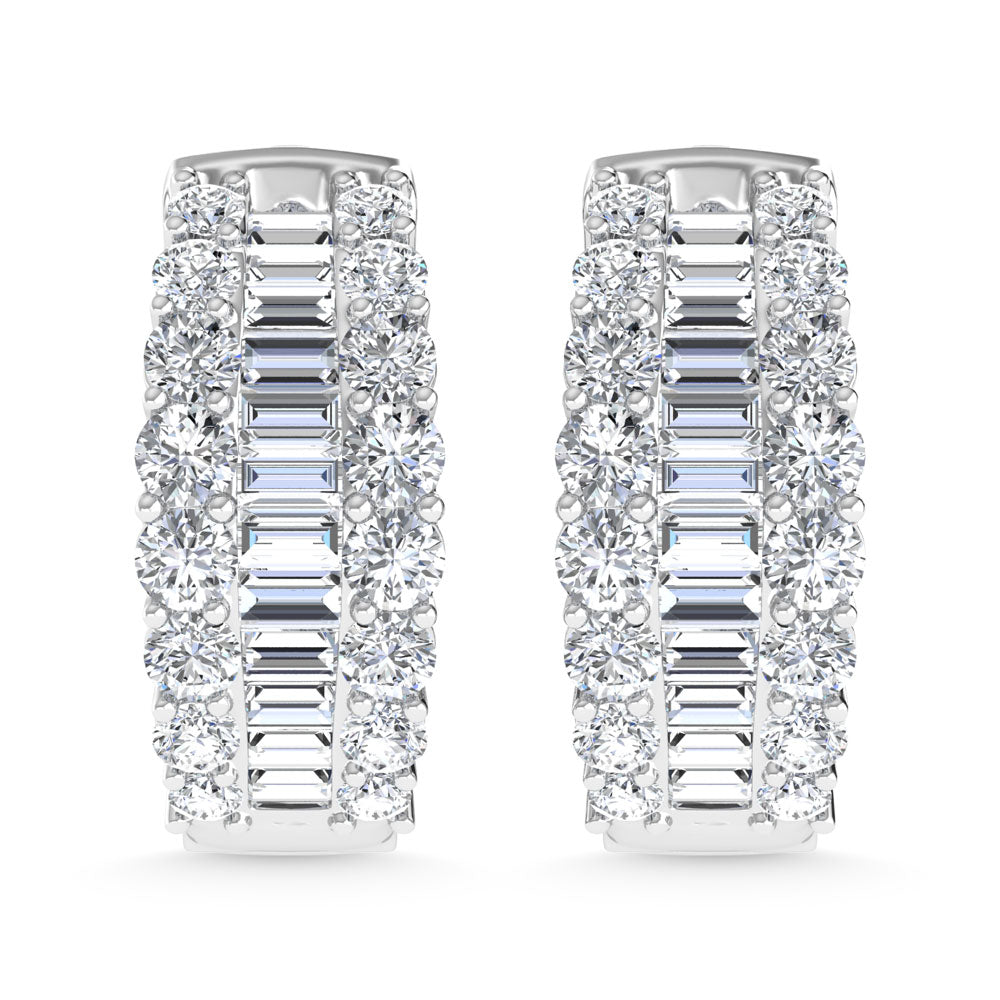 14K White Gold 5 Ct.Tw. Round and Baguette Lab Grown Diamond  Hoop Earring