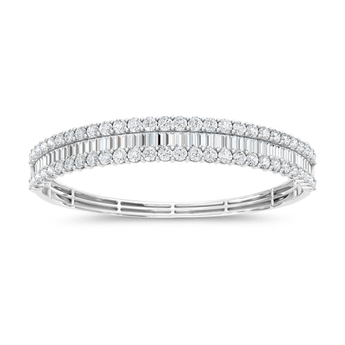 14K White Gold Lab Grown Diamond 10 Ct.Tw. Round and Baguette Bangle