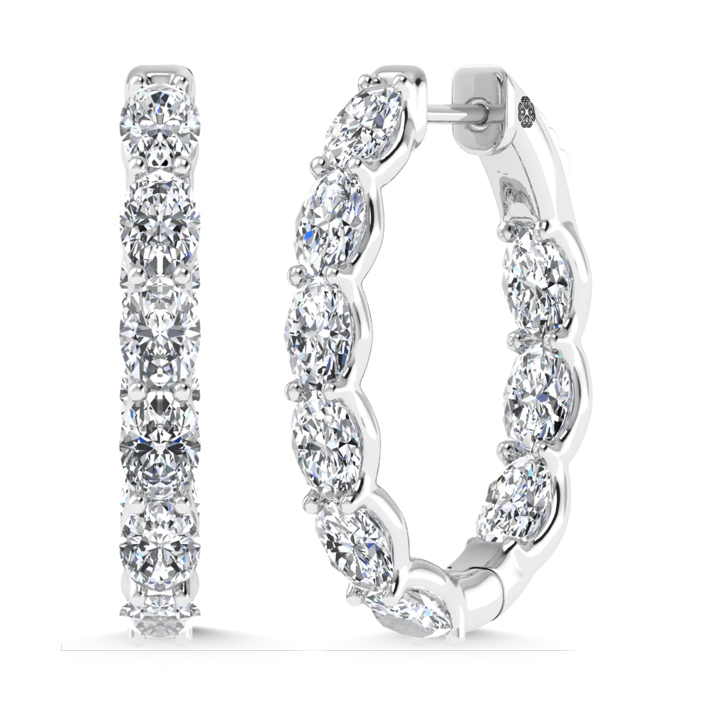 14K White Gold 5 Ct.Tw. Lab Grown Diamond Vertical Oval Shape In and Our Hoop Earrings  Picasso Gold & Diamond Jewelry