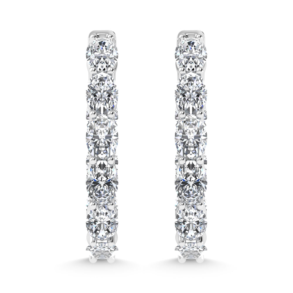 14K White Gold 4 Ct.Tw. Lab Grown Diamond Vertical Oval Shape In and Our Hoop Earrings  Picasso Gold & Diamond Jewelry