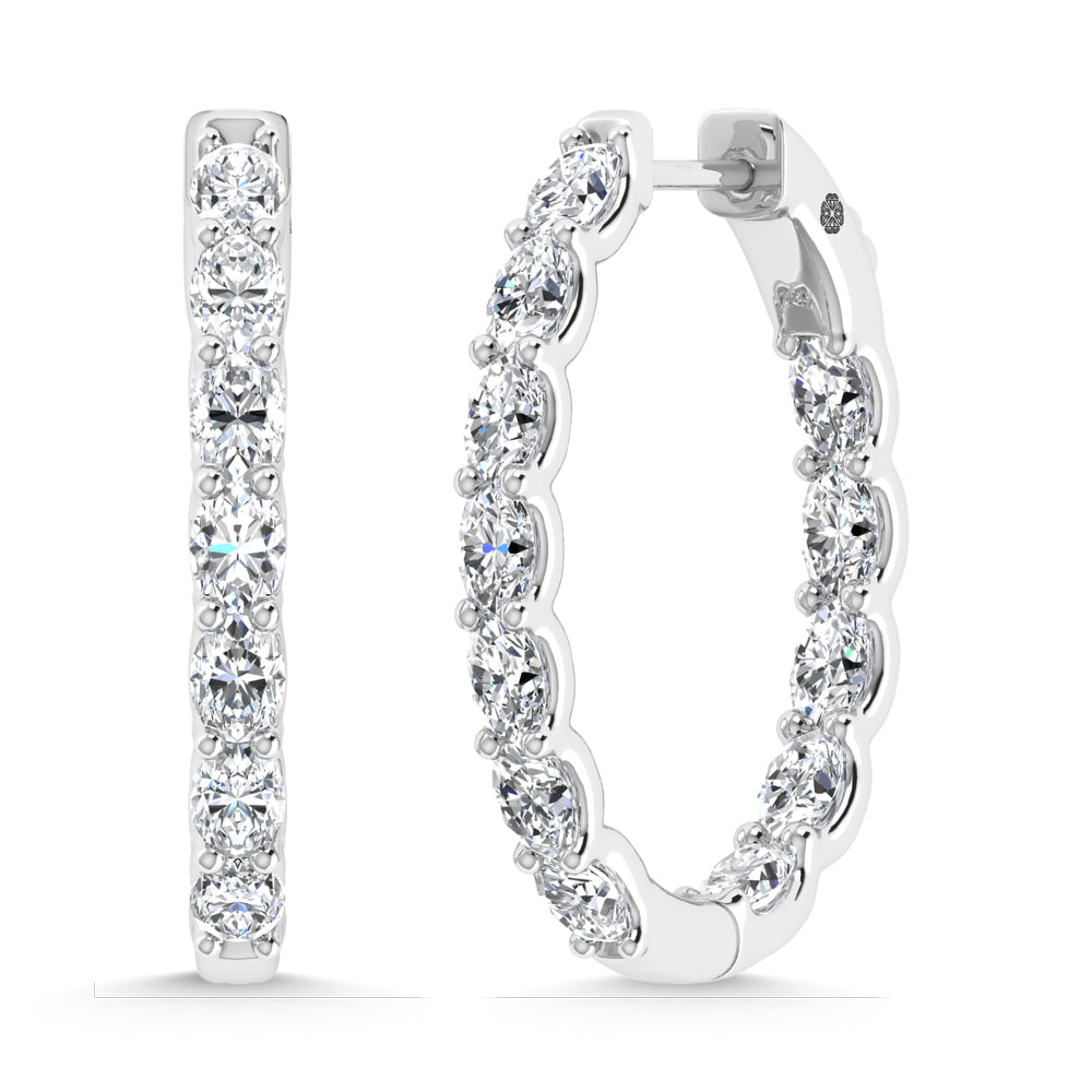 14K White Gold 2 1/2 Ct.Tw. Lab Grown Diamond Vertical Oval Shape In and Our Hoop Earrings