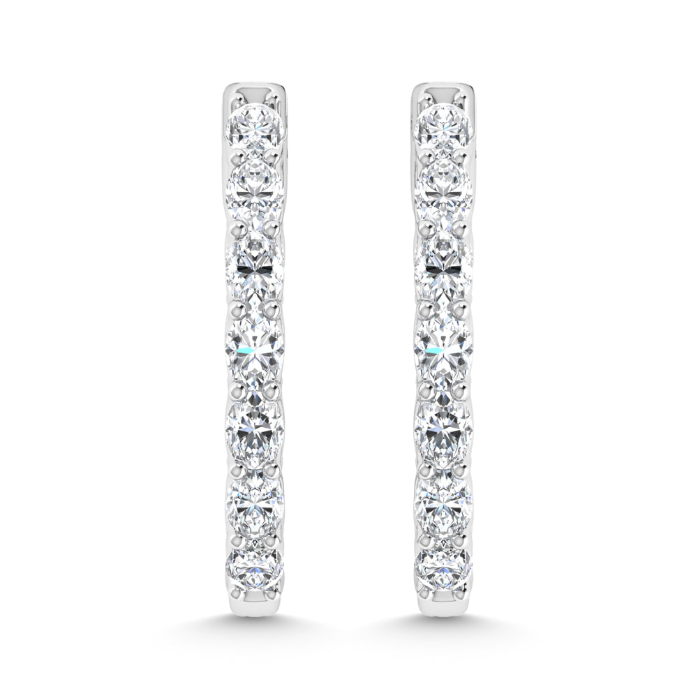 14K White Gold 2 1/2 Ct.Tw. Lab Grown Diamond Vertical Oval Shape In and Our Hoop Earrings
