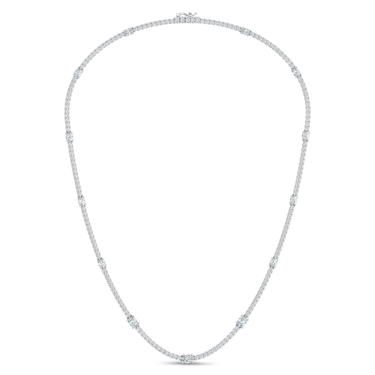 14K White Gold Lab Grown Diamond 7 1/2 Ct.Tw. Round and Oval Emerald Fashion Necklace  Picasso Gold & Diamond Jewelry