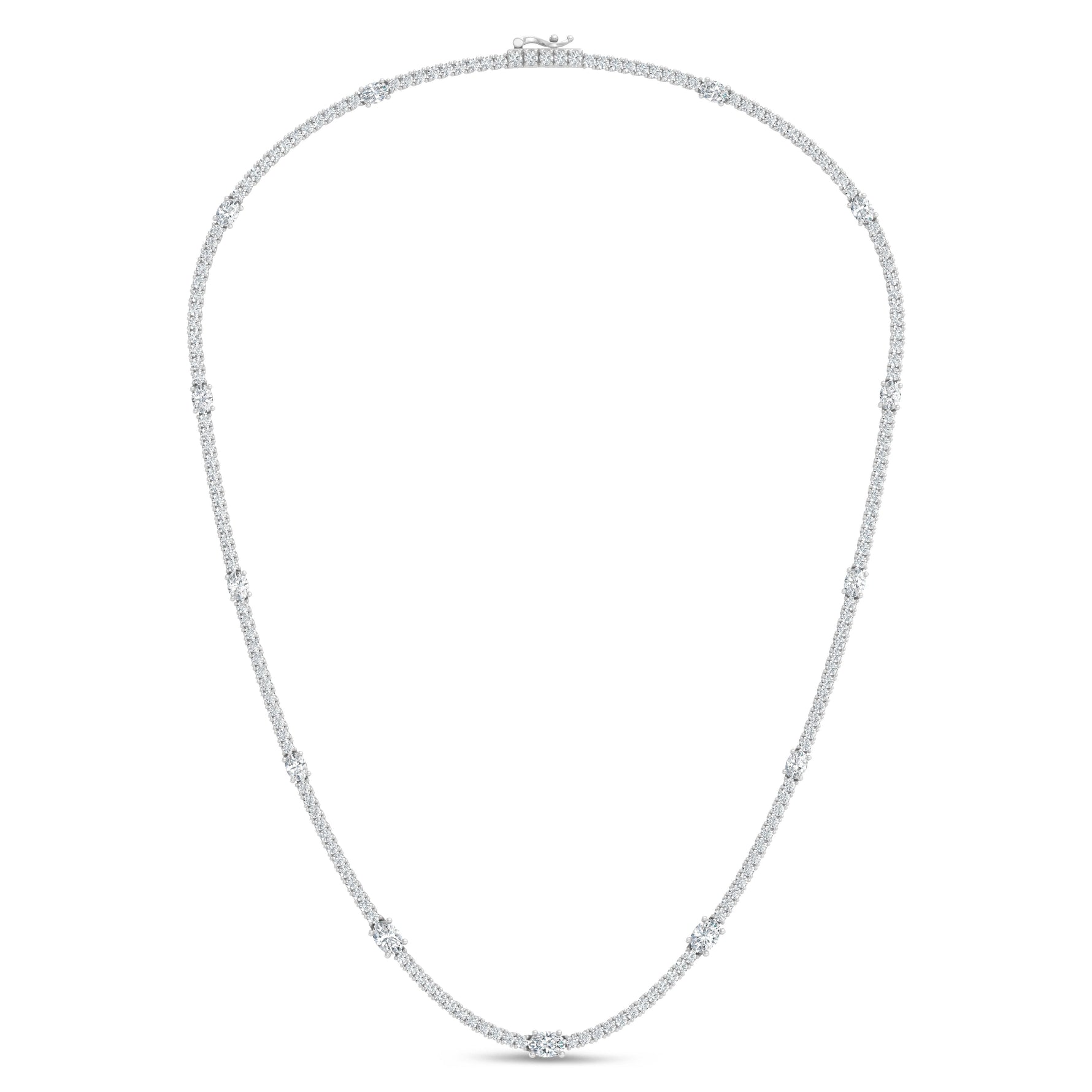 14K White Gold Lab Grown Diamond 7 1/2 Ct.Tw. Round and Oval Emerald Fashion Necklace  Picasso Gold & Diamond Jewelry