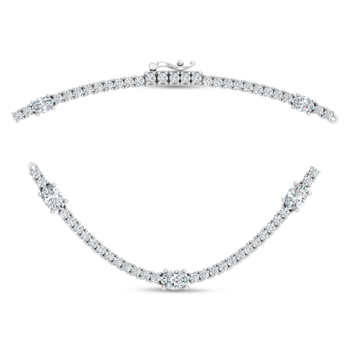 14K White Gold Lab Grown Diamond 7 1/2 Ct.Tw. Round and Oval Emerald Fashion Necklace  Picasso Gold & Diamond Jewelry