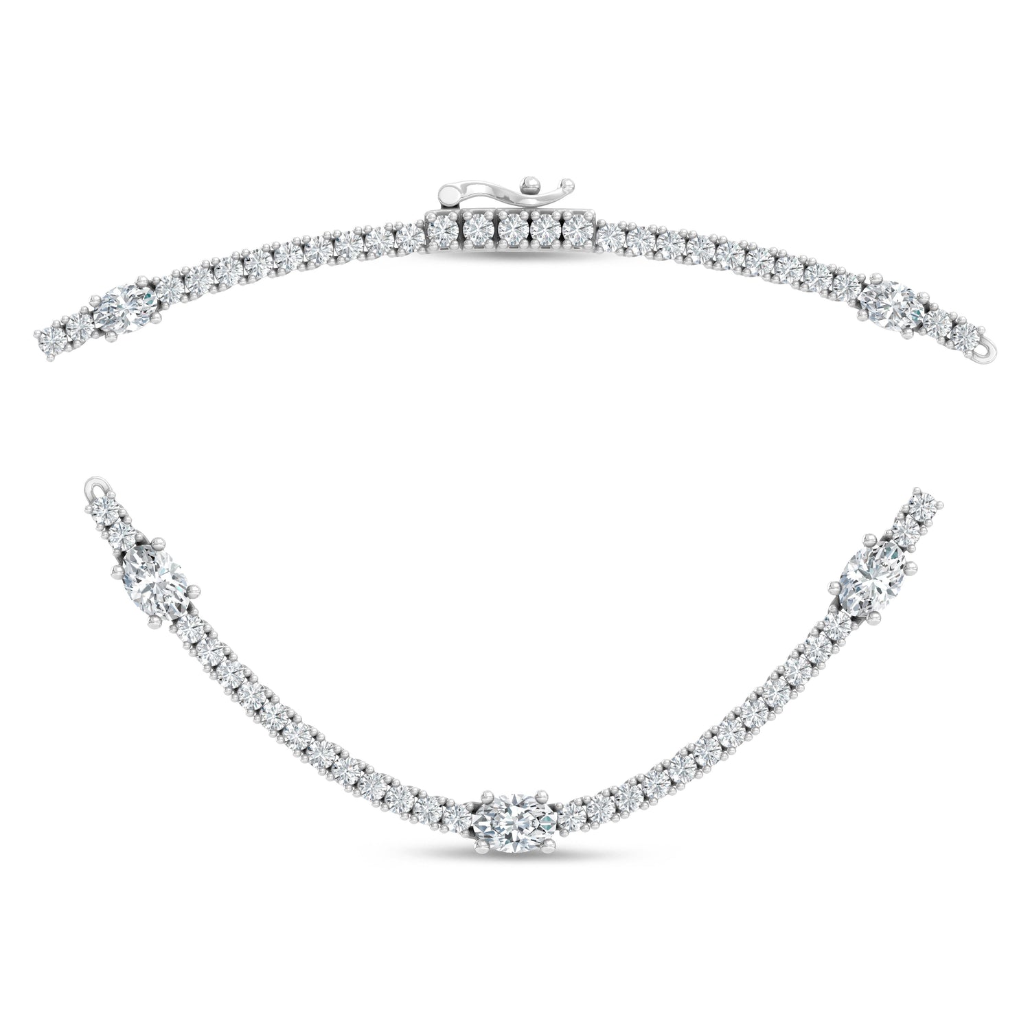 14K White Gold Lab Grown Diamond 7 1/2 Ct.Tw. Round and Oval Emerald Fashion Necklace  Picasso Gold & Diamond Jewelry