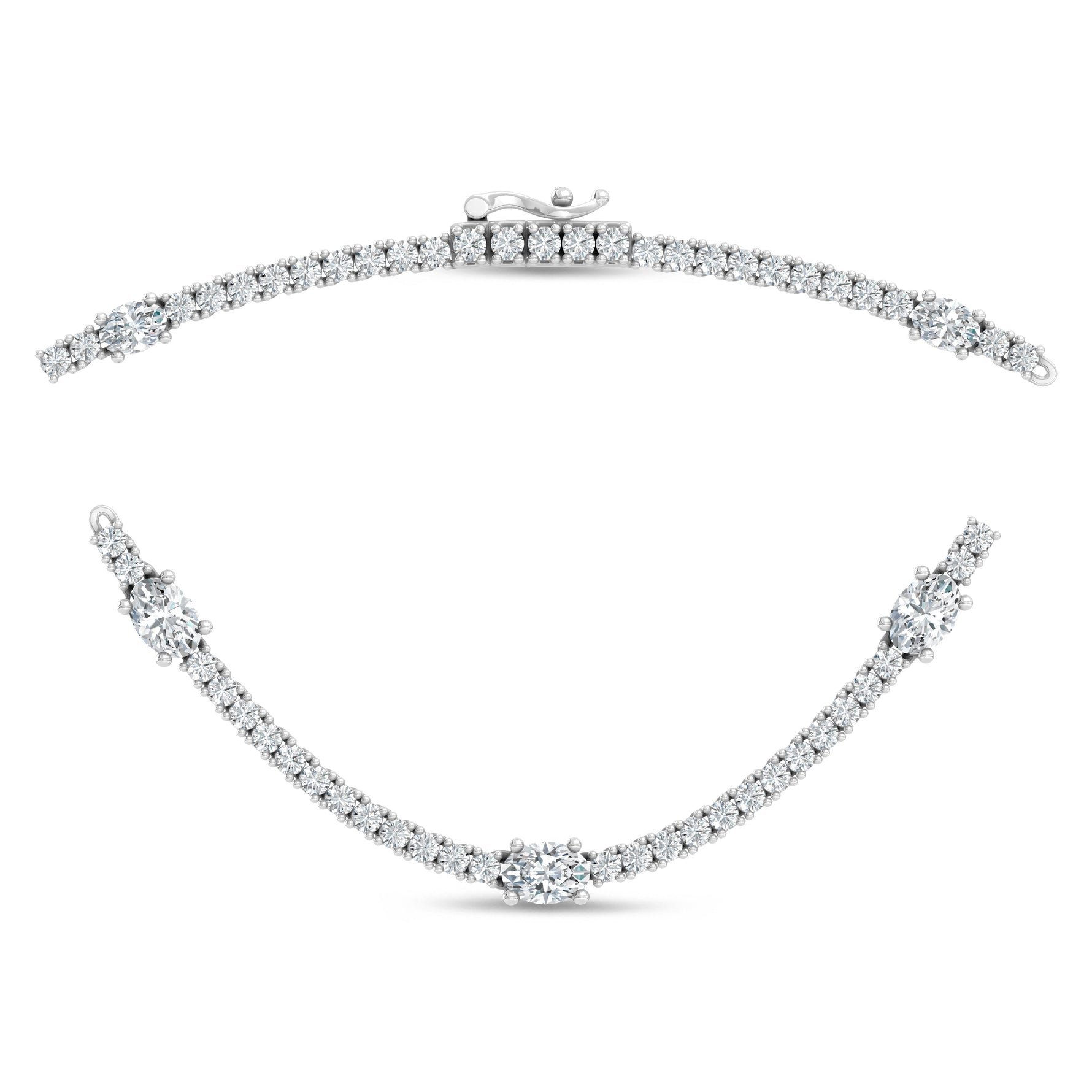 14K White Gold Lab Grown Diamond 7 1/2 Ct.Tw. Round and Oval Emerald Fashion Necklace  Picasso Gold & Diamond Jewelry