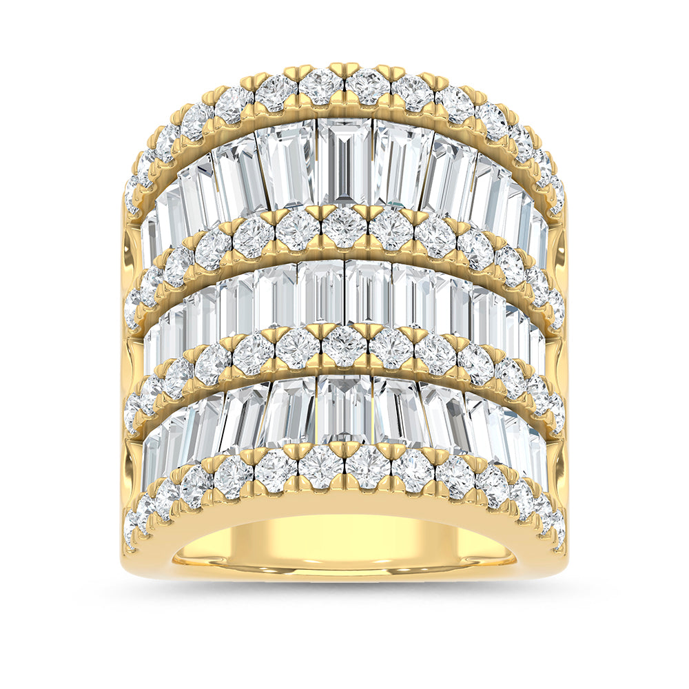14K Yellow Gold Lab Grown Diamond Round and Tapered 7 ct. tw. Round and Tapered Fashion Band, side profile view showing the band