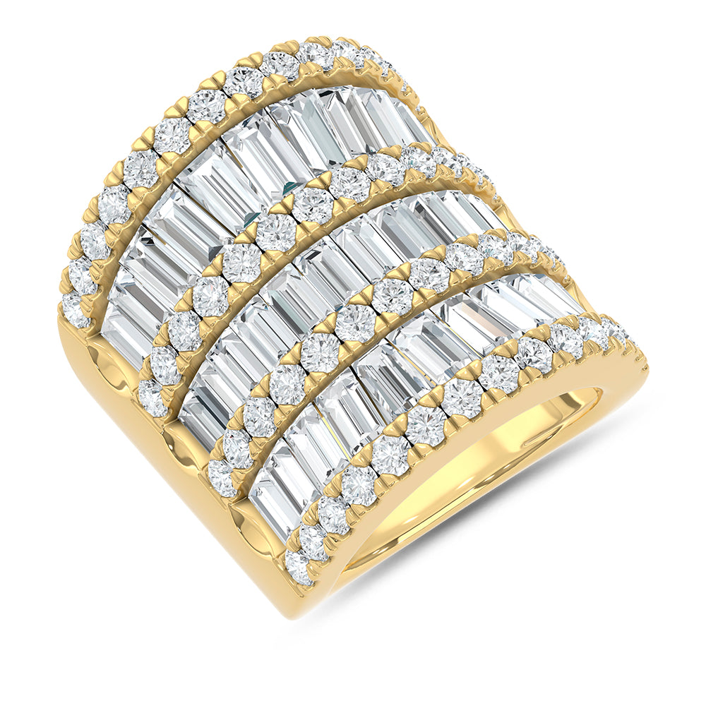 14K Yellow Gold Lab Grown Diamond Round and Tapered 7 ct. tw. Round and Tapered Fashion Band, top view of the diamonds