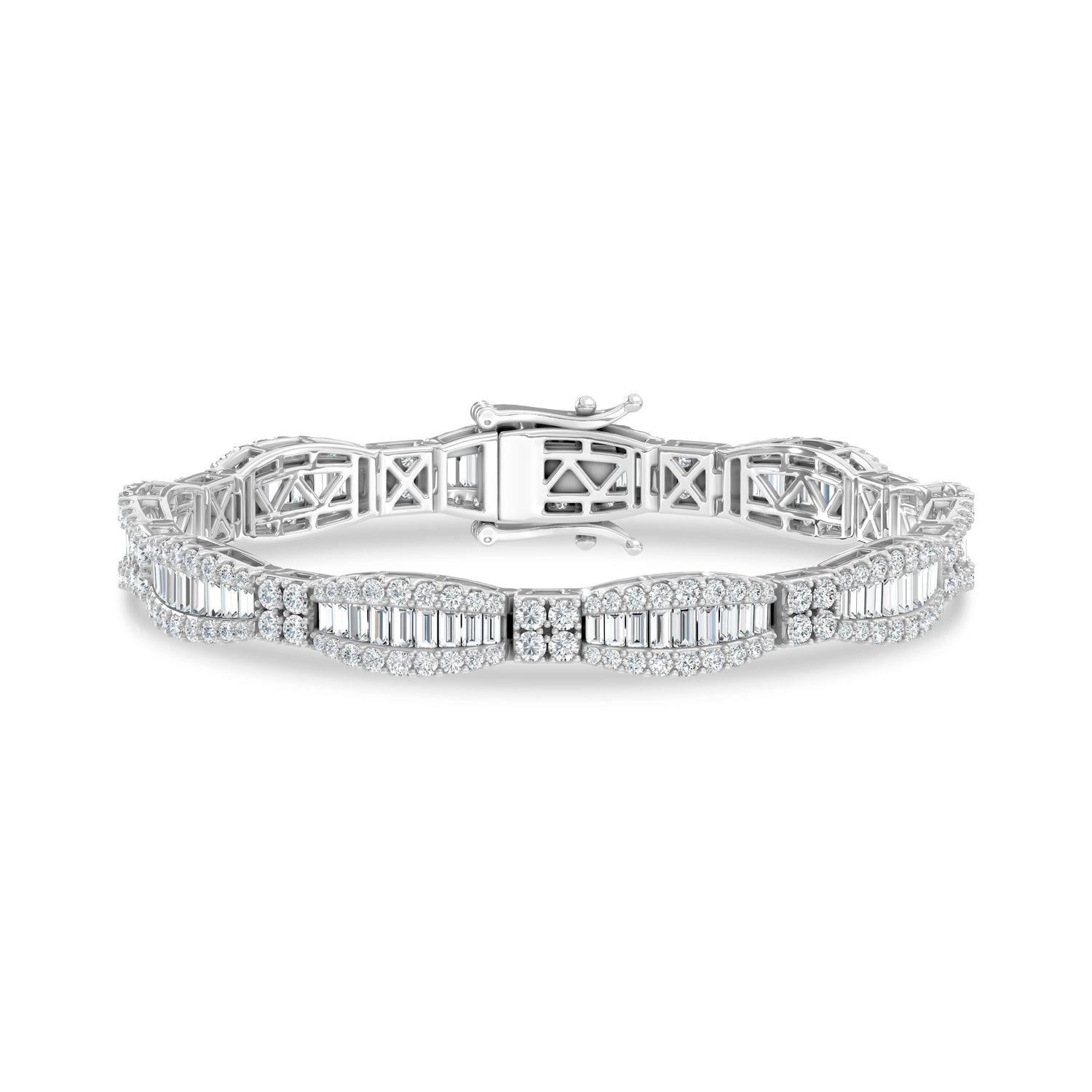 14K White Gold Lab Grown Diamond 7 Ct.Tw. Round and Baguette Fancy Bracelet