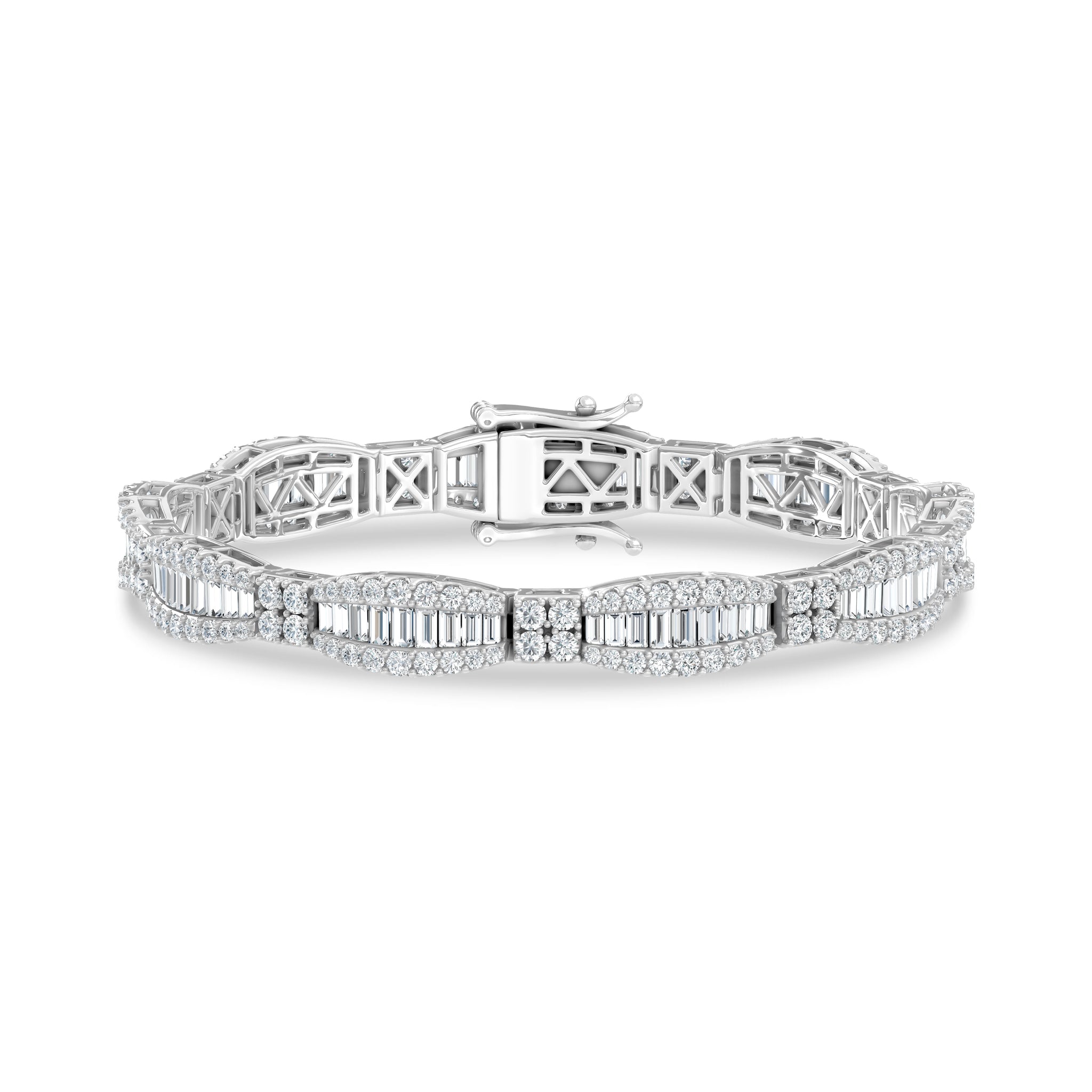 14K White Gold Lab Grown Diamond 7 Ct.Tw. Round and Baguette Fancy Bracelet