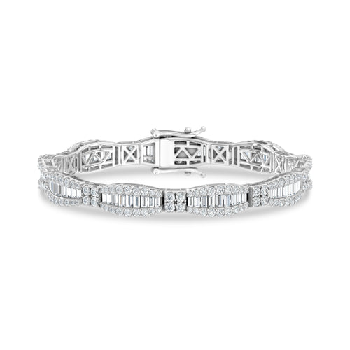 14K White Gold Lab Grown Diamond 7 Ct.Tw. Round and Baguette Fancy Bracelet