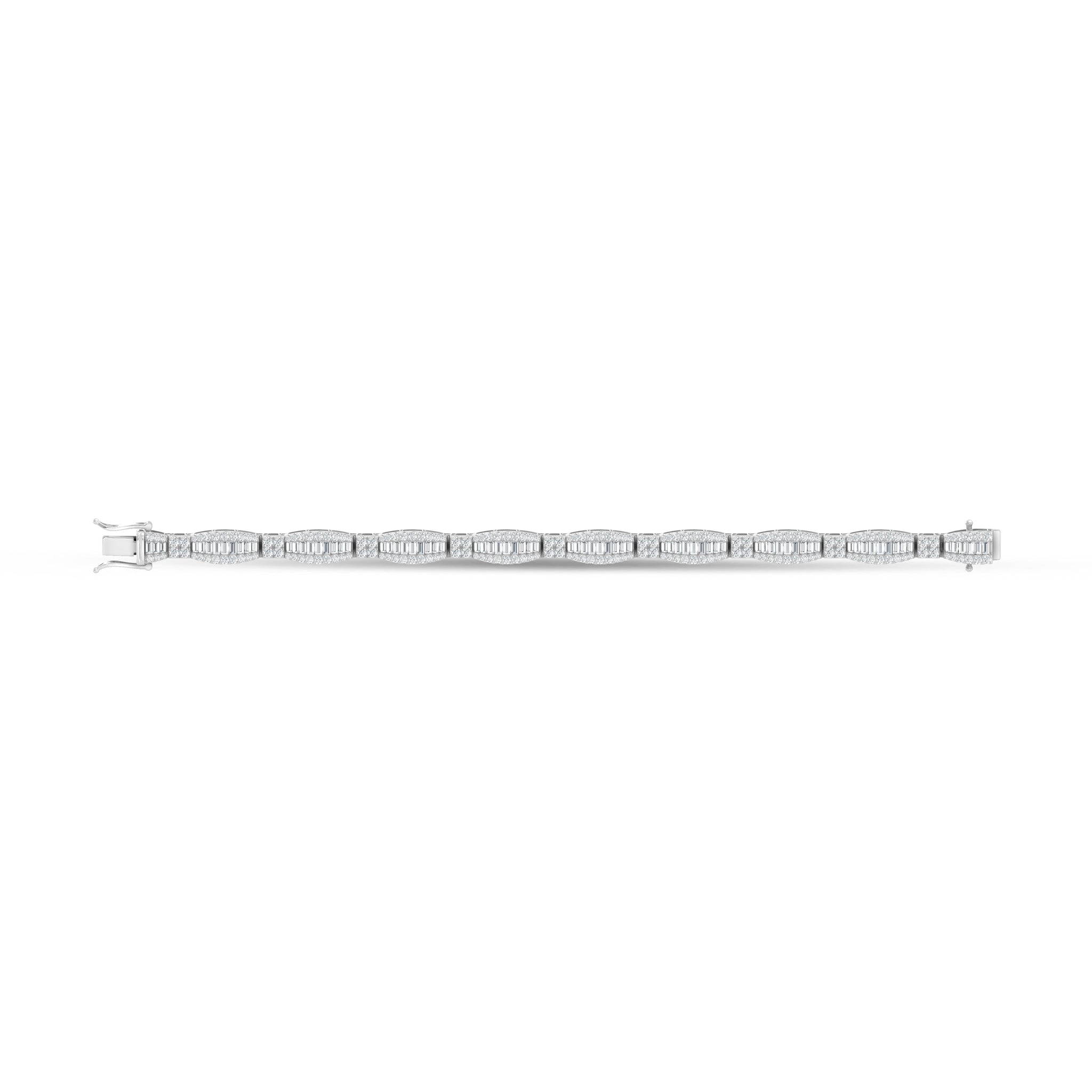 14K White Gold Lab Grown Diamond 7 Ct.Tw. Round and Baguette Fancy Bracelet