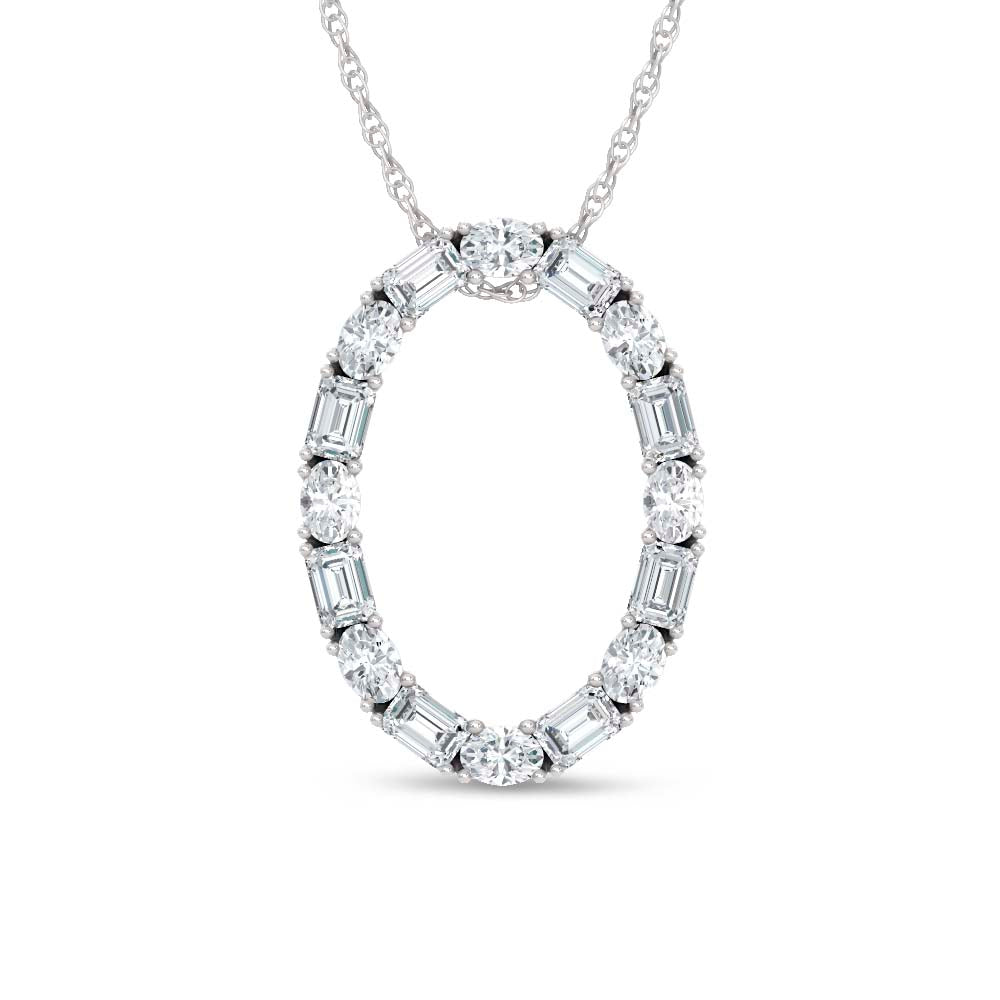 14K White Gold Lab Grown Diamond Round and Tapper 2 Ct.Tw. Oval Shape Necklace  Picasso Gold & Diamond Jewelry
