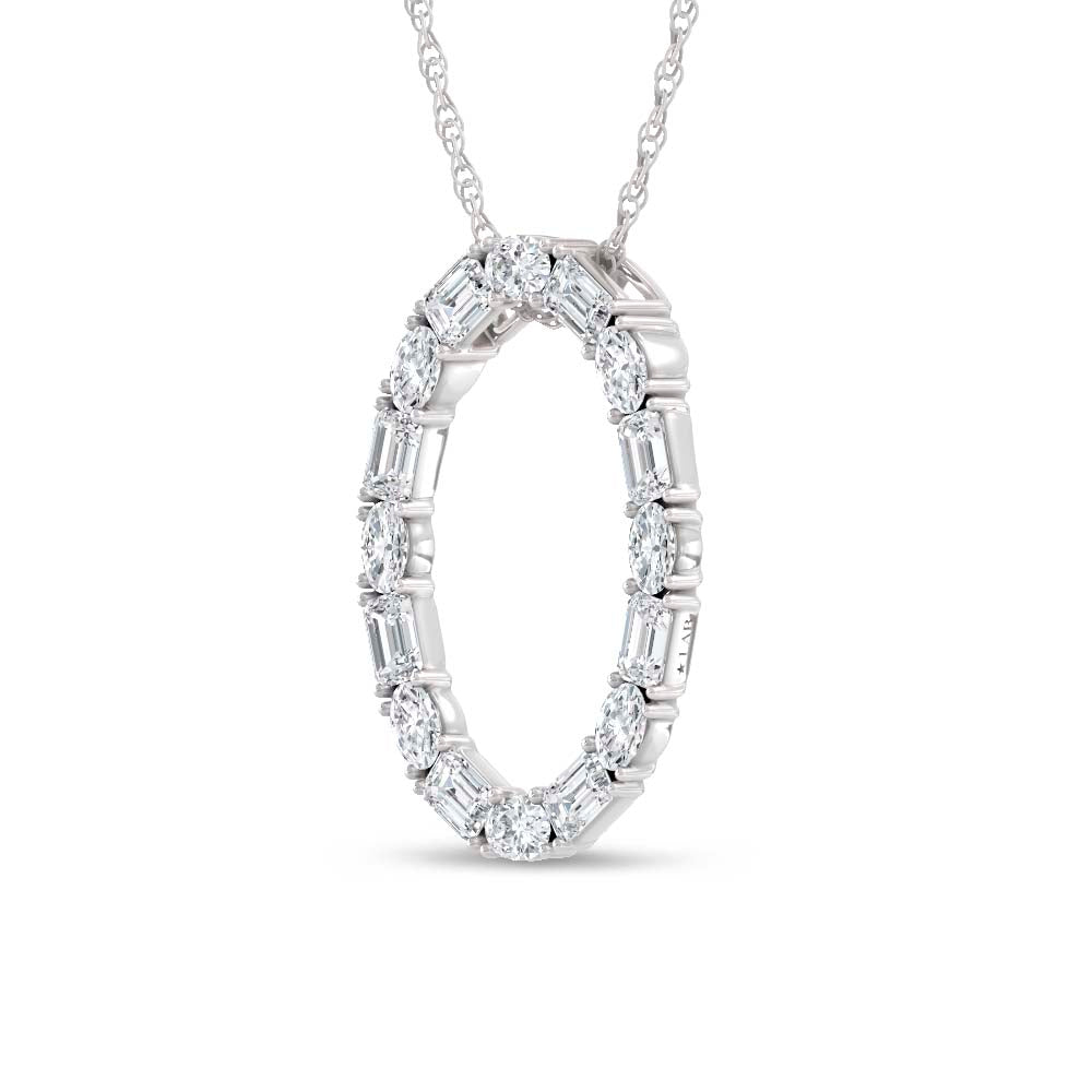 14K White Gold Lab Grown Diamond Round and Tapper 2 Ct.Tw. Oval Shape Necklace  Picasso Gold & Diamond Jewelry