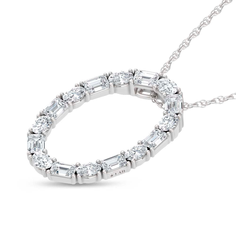 14K White Gold Lab Grown Diamond Round and Tapper 2 Ct.Tw. Oval Shape Necklace  Picasso Gold & Diamond Jewelry