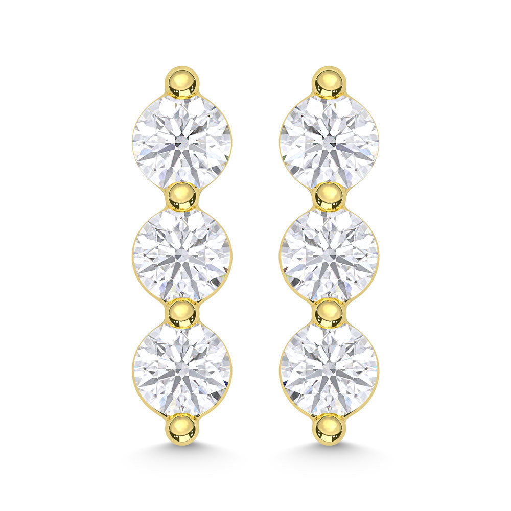10K Yellow Gold Lab Grown Diamond 1/6 Ct.Tw. Three Stone Earrings
