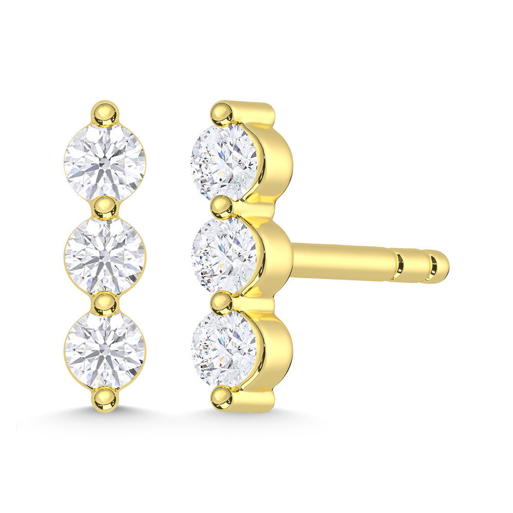 10K Yellow Gold Lab Grown Diamond 1/6 Ct.Tw. Three Stone Earrings
