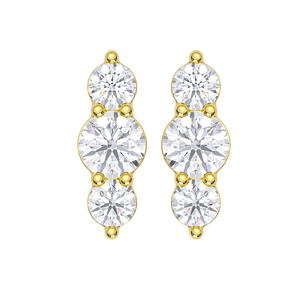 10K Yellow Gold Lab Grown Diamond 1/5 Ct.Tw. Three Stone Earrings