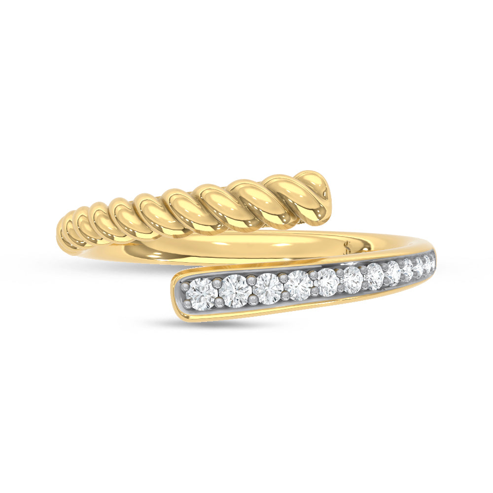 10K Two-Tone 1/6 ct. tw. Lab Grown Diamond Bypass Ring, side profile view showing the band