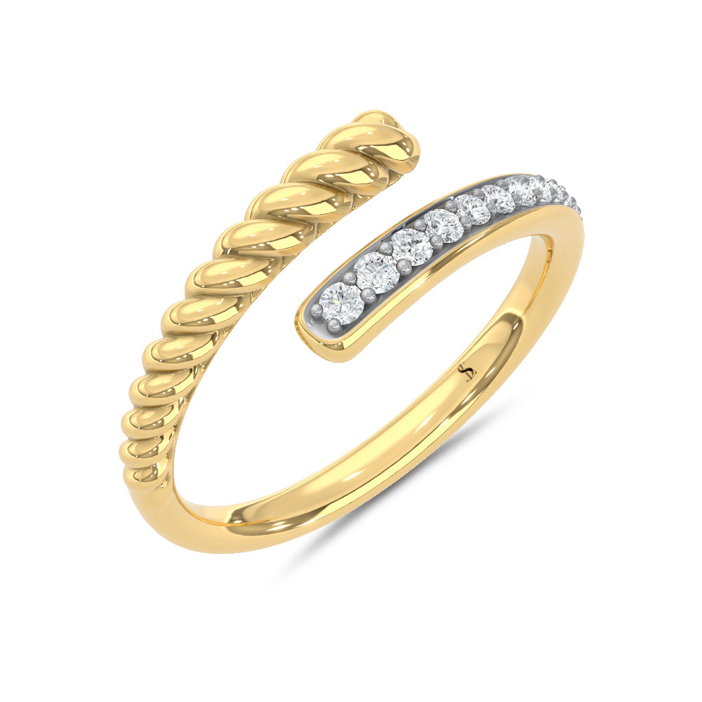 10K Two-Tone 1/6 ct. tw. Lab Grown Diamond Bypass Ring, top view of the diamonds