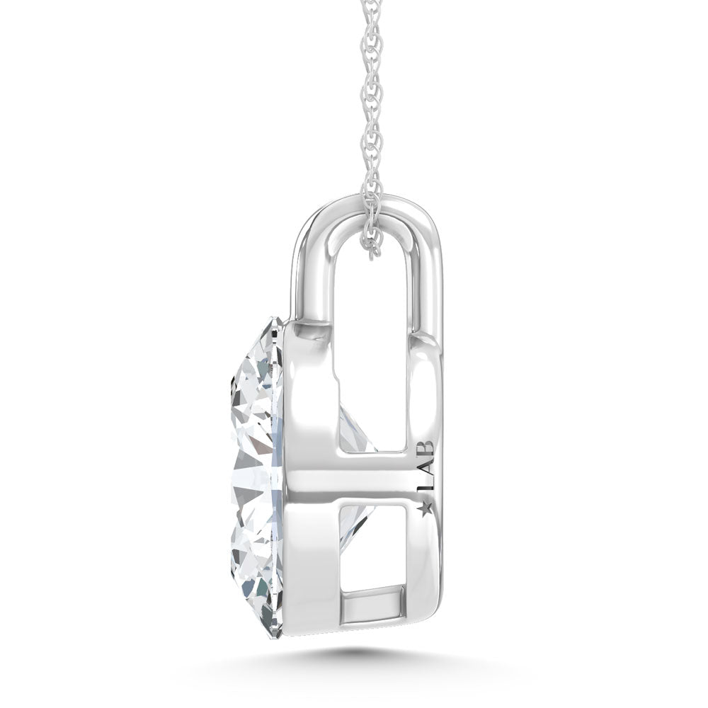 14K White Gold Lab Grown Diamond 1/2 Ct.Tw. Oval Shape Pendant With Stiff Bail  Picasso Gold & Diamond Jewelry