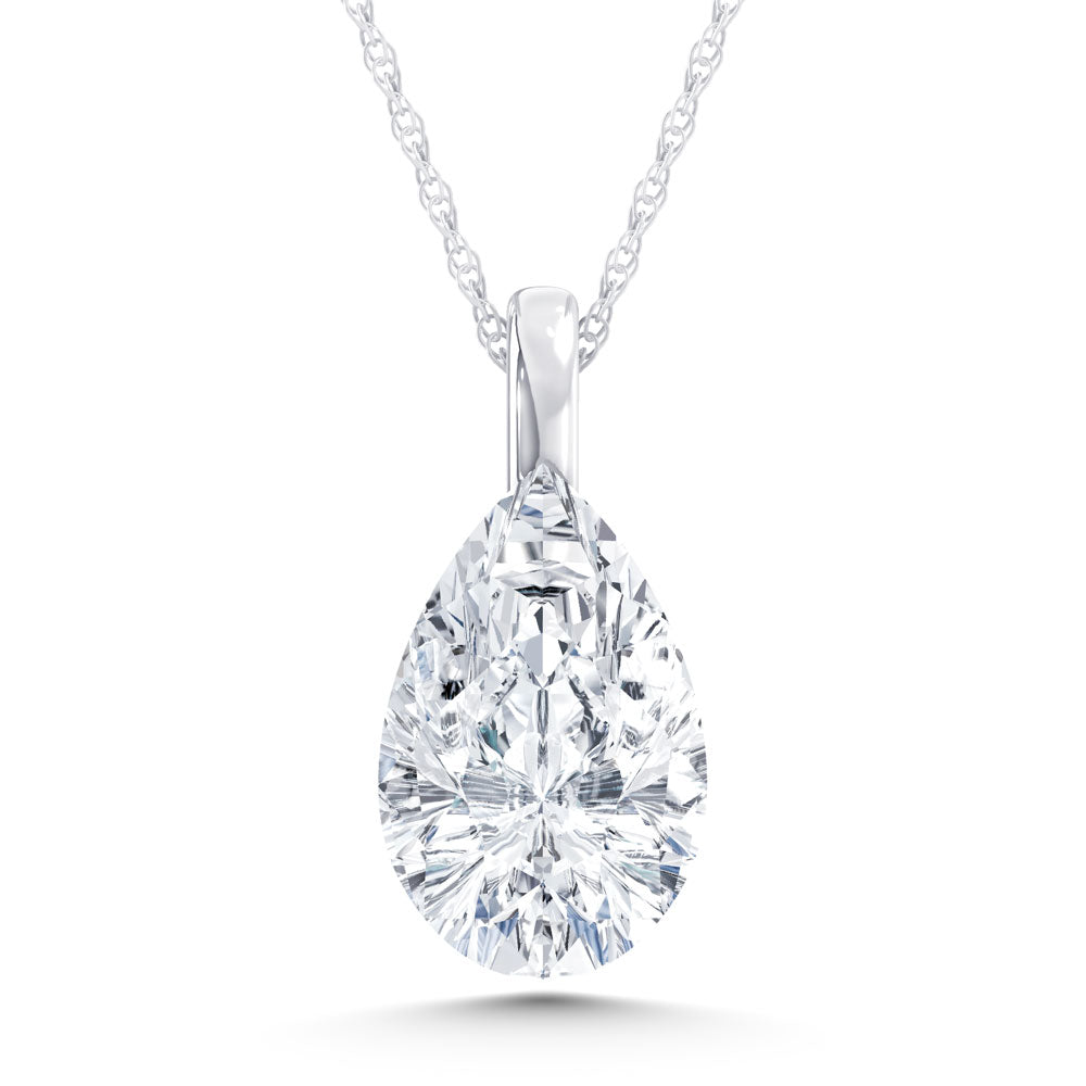 14K White Gold Lab Grown Diamond 1/2 Ct.Tw. Pear Shape Pendant With Stiff Bail  Picasso Gold & Diamond Jewelry