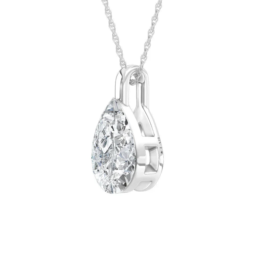 14K White Gold Lab Grown Diamond 1/2 Ct.Tw. Pear Shape Pendant With Stiff Bail  Picasso Gold & Diamond Jewelry