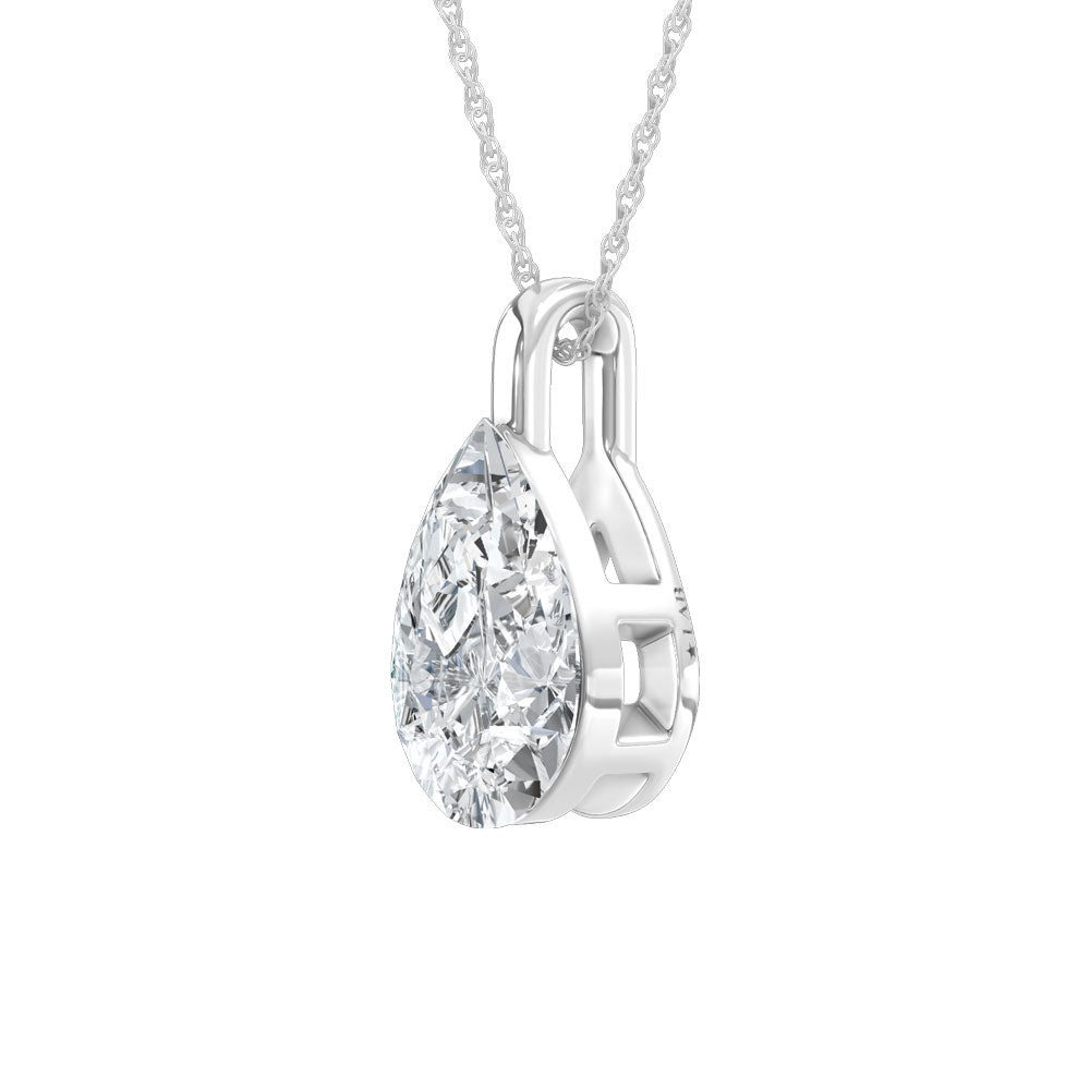 14K White Gold Lab Grown Diamond 1/2 Ct.Tw. Pear Shape Pendant With Stiff Bail  Picasso Gold & Diamond Jewelry