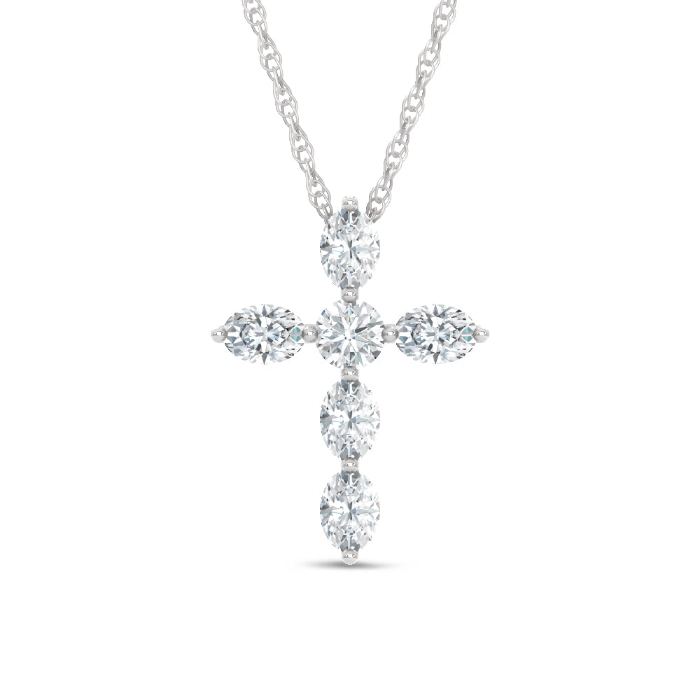 14K White Gold Lab Grown Diamond 1 Ct.Tw. Round and Oval Cross Pendant