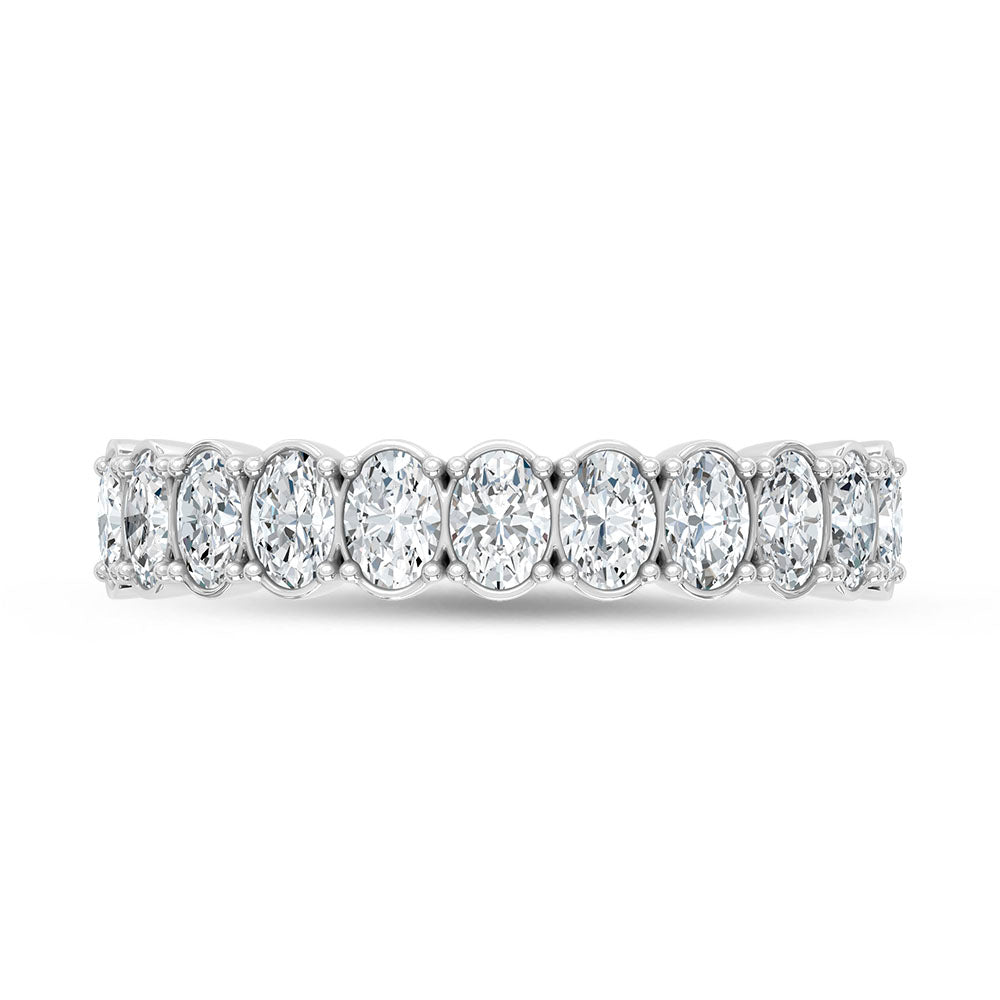 14K White Gold Lab Grown Diamond 1 3/4 ct. tw. Oval Shape Wedding Band, side profile view showing the band