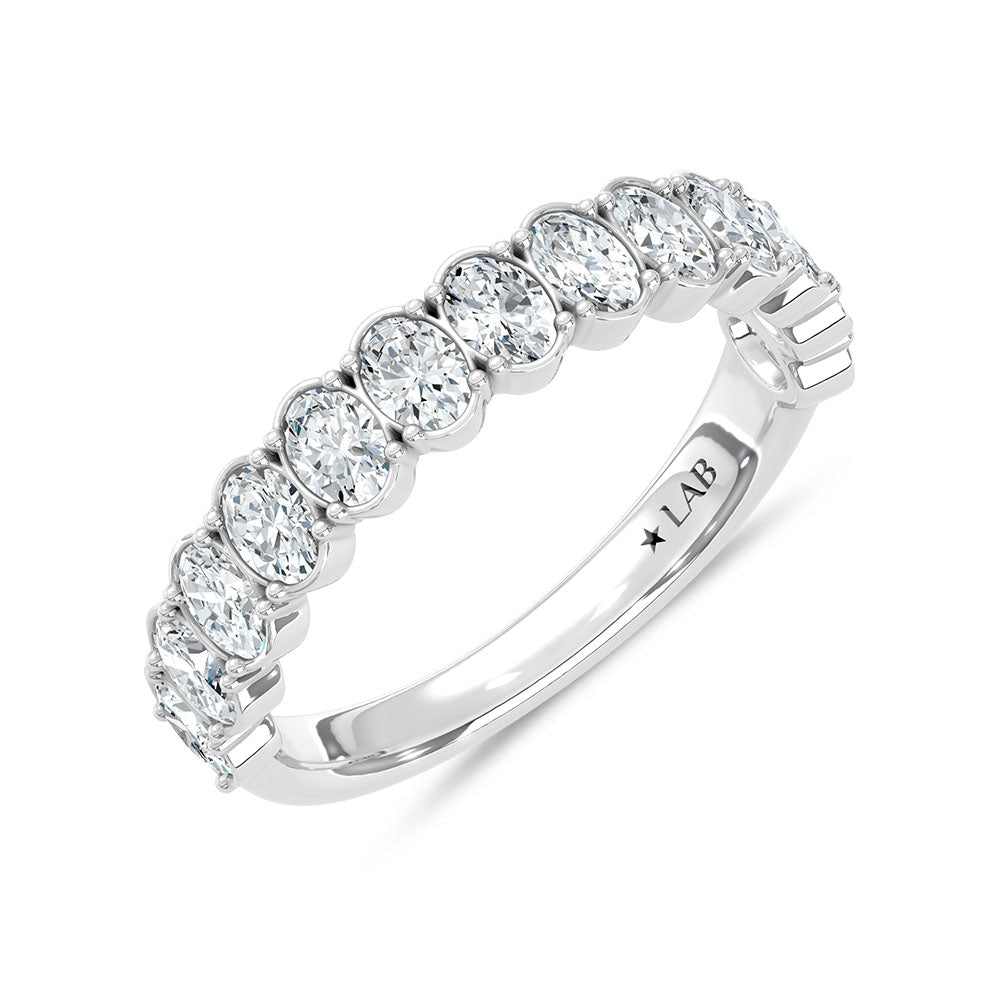 14K White Gold Lab Grown Diamond 1 3/4 ct. tw. Oval Shape Wedding Band, top view of the diamonds