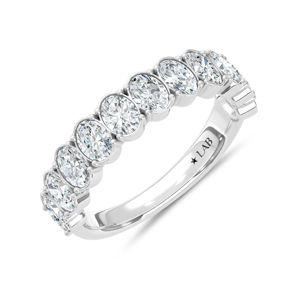14K White Gold Lab Grown Diamond 2 1/4 ct. tw. Oval Shape Wedding Band, top view of the diamonds