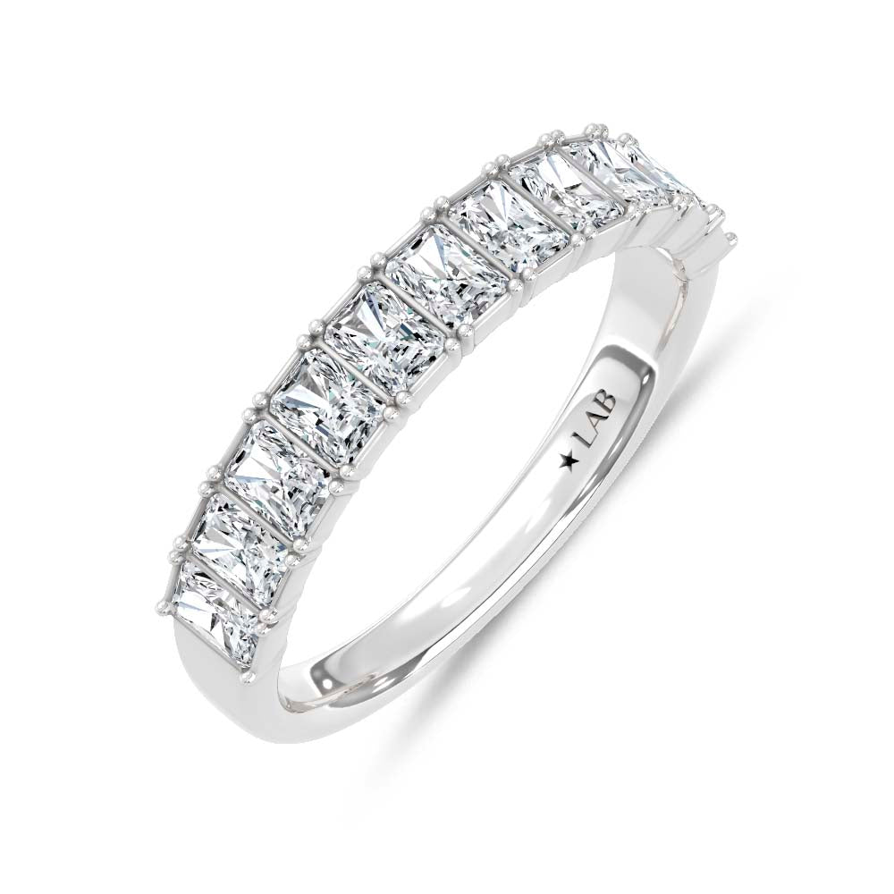 14K White Gold Lab Grown Diamond Radiant Cut Shape 1 1/2 Ct.Tw. Half Way Band  Picasso Gold & Diamond Jewelry